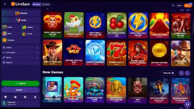 Liraspin casino - 100% jusqu'à 500€ + 150 tours gratuits